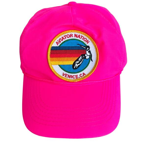 Aviator Nation Signature Venice Vintage Nylon Trucker Hat Neon Pink Logo Patch main image 11